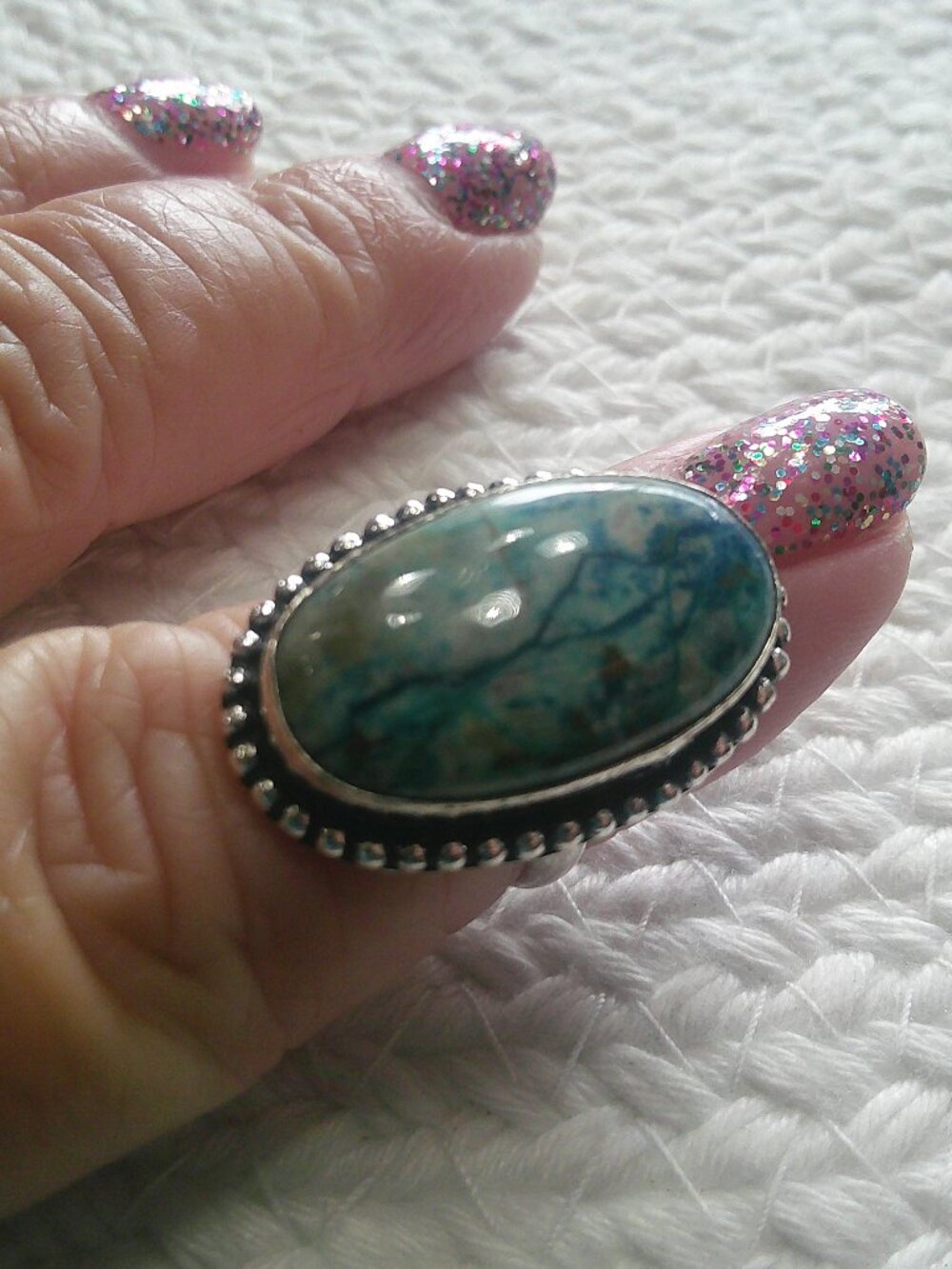 Gorgeous CHRYSOCOLLA Handmade Sterling 925 Ring Size 6.75 #313F
